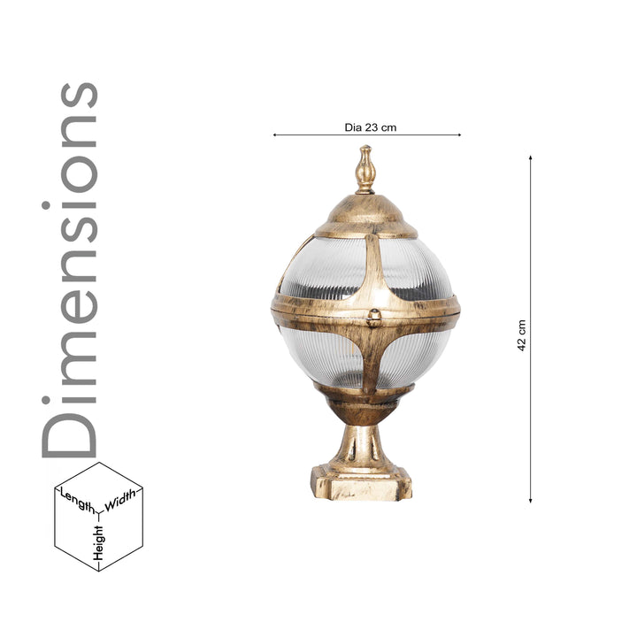 BAYVIEW Single Light Outdoor Pedestal Gate Light In Antique Gold Finish