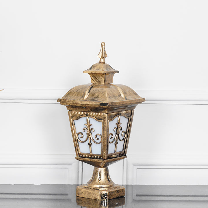 MULLION Single Light Outdoor Pedestal Gate Light In Antique Gold Finish