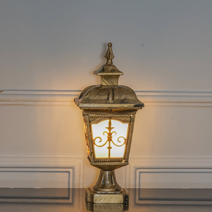 MULLION Single Light Outdoor Pedestal Gate Light In Antique Gold Finish