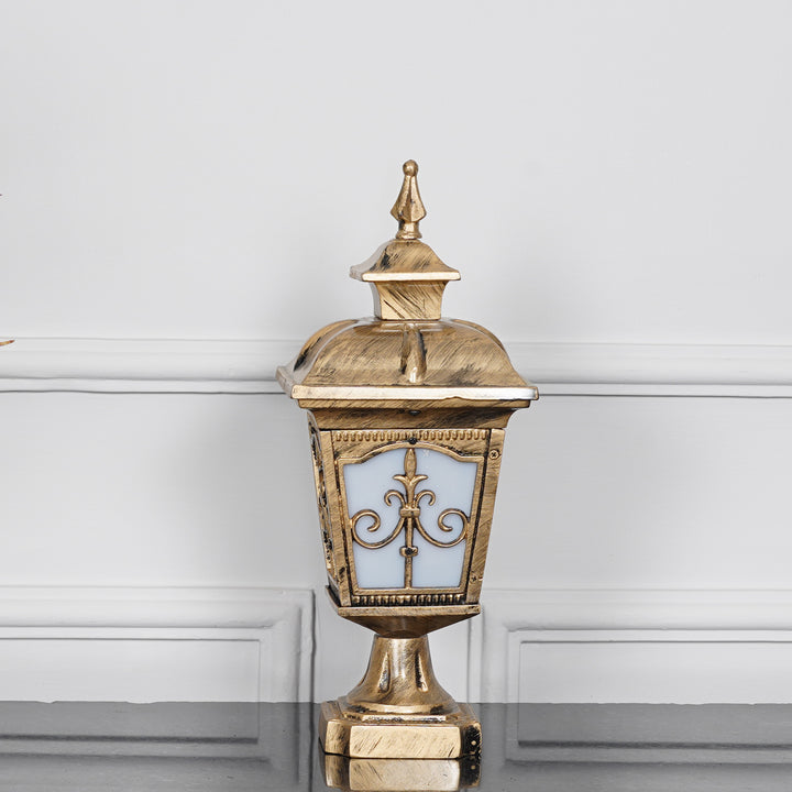MULLION Single Light Outdoor Pedestal Gate Light In Antique Gold Finish