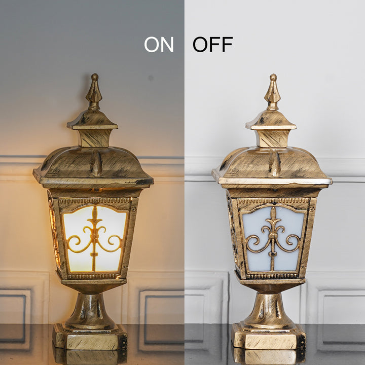 MULLION Single Light Outdoor Pedestal Gate Light In Antique Gold Finish