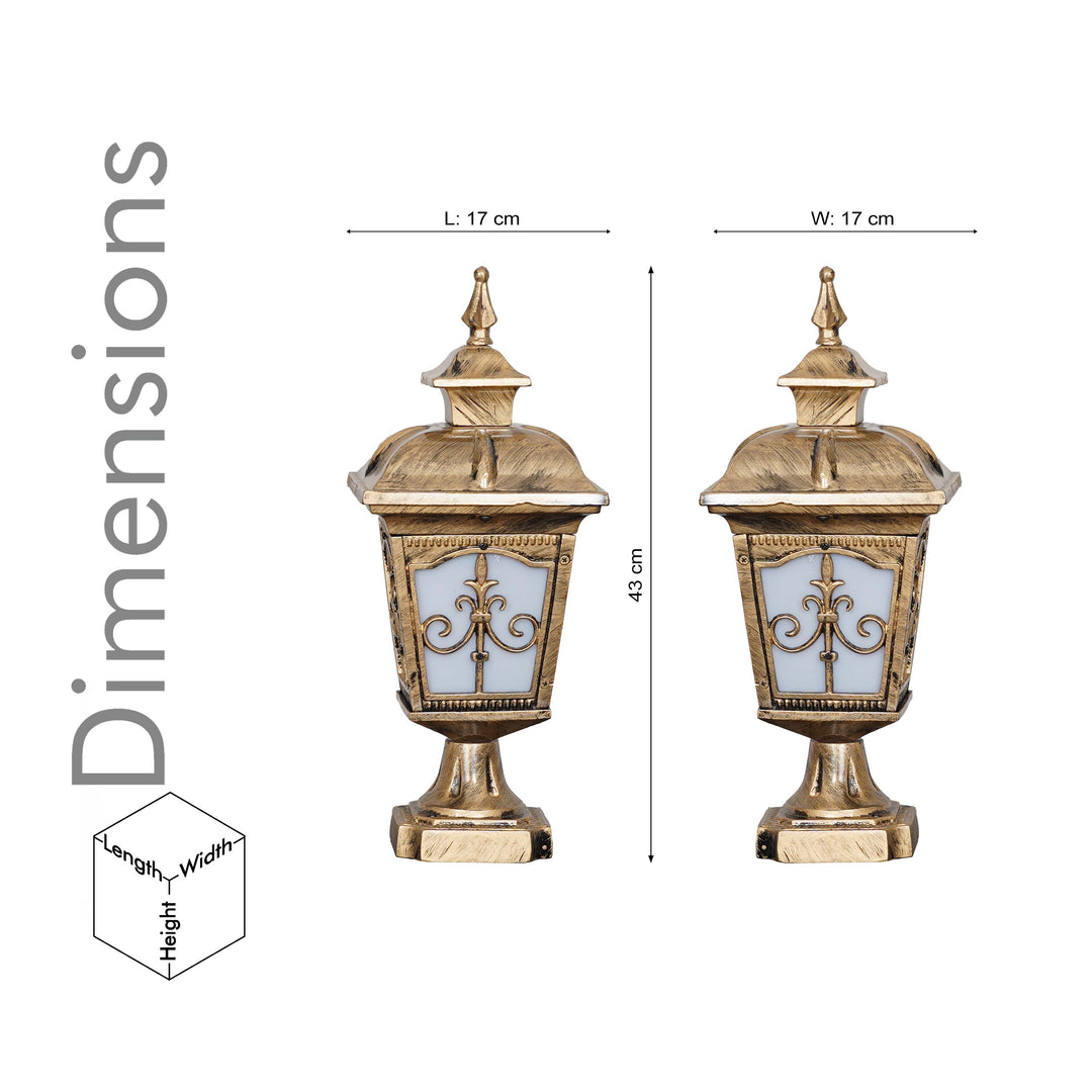 MULLION Single Light Outdoor Pedestal Gate Light In Antique Gold Finish