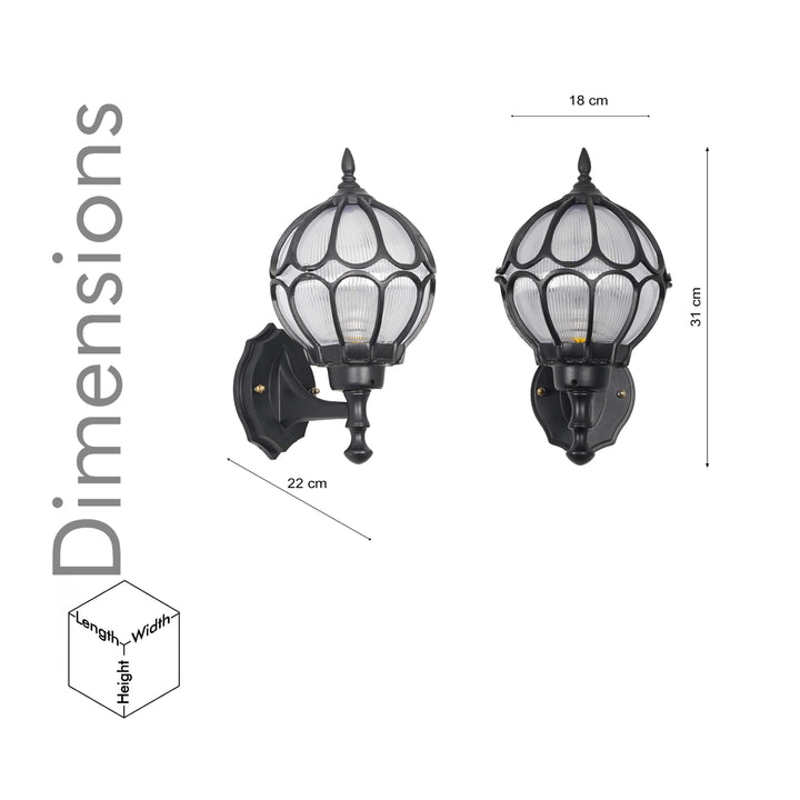 BRINDOX Decorative Aluminum Outdoor Wall Lamp in Black Finish