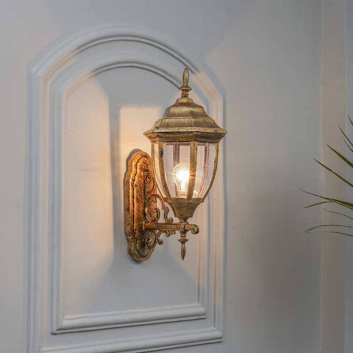 GRIVALE Decorative Aluminium Outdoor Wall Lamp in  Antique Gold Finish
