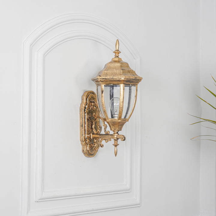 GRIVALE Decorative Aluminium Outdoor Wall Lamp in  Antique Gold Finish