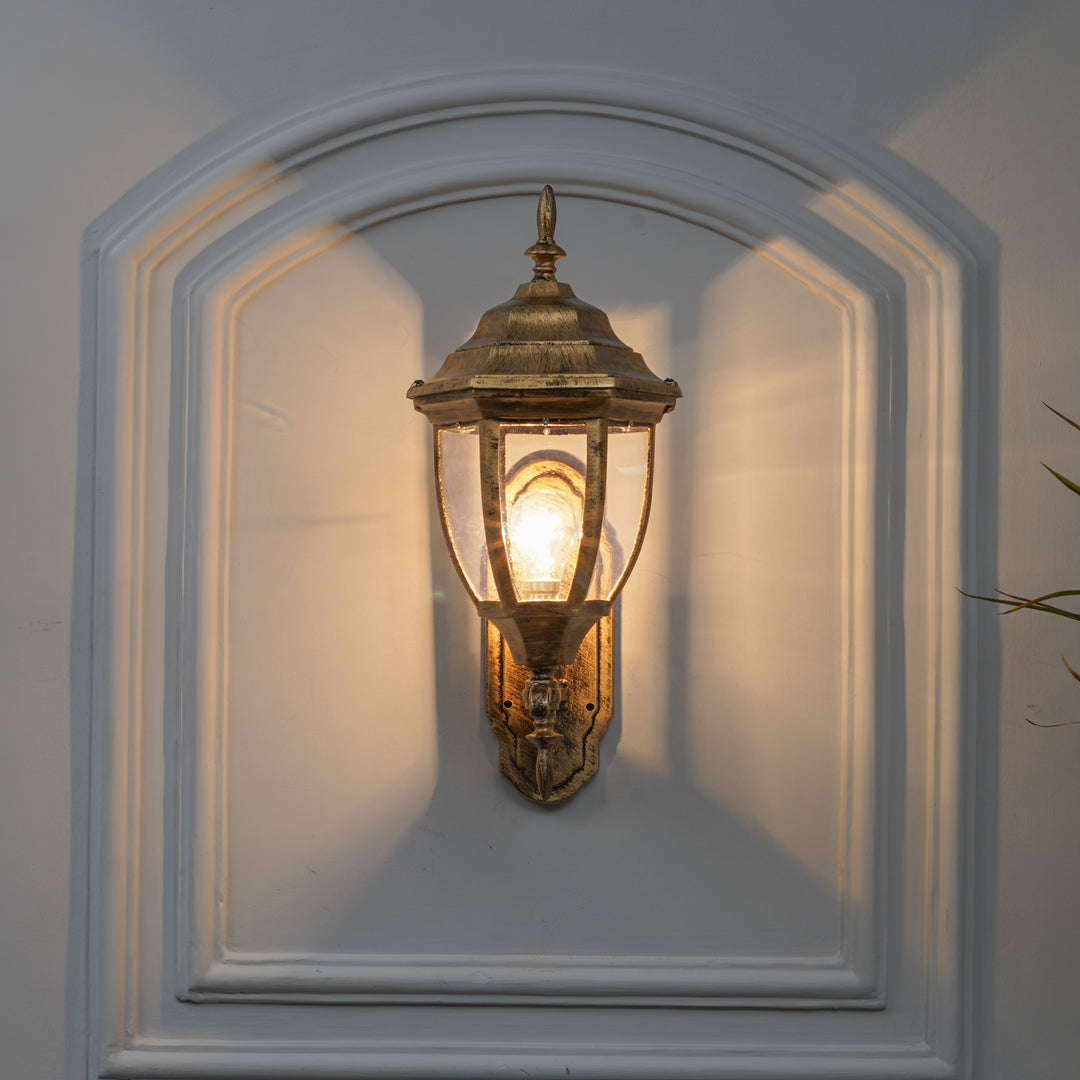 GRIVALE Decorative Aluminium Outdoor Wall Lamp in  Antique Gold Finish