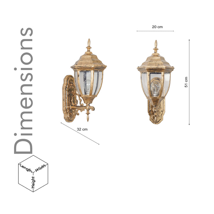 GRIVALE Decorative Aluminium Outdoor Wall Lamp in  Antique Gold Finish