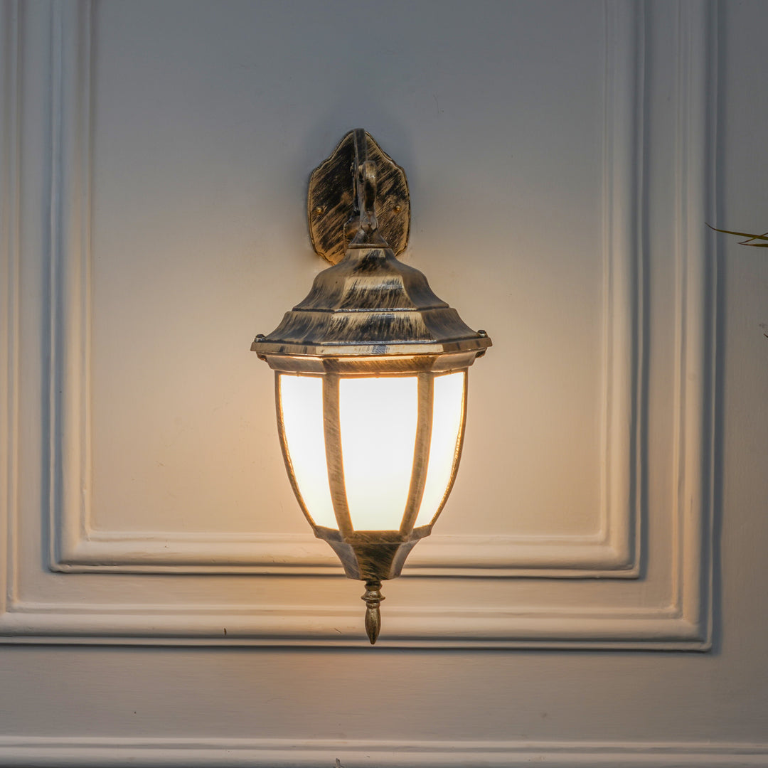 QUILVEX Decorative Aluminium Outdoor Wall Lamp in  Antique Gold Finish