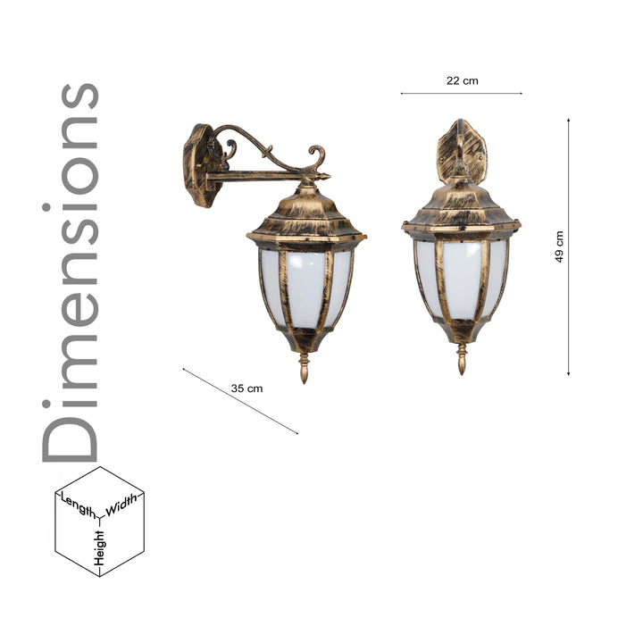 QUILVEX Decorative Aluminium Outdoor Wall Lamp in  Antique Gold Finish