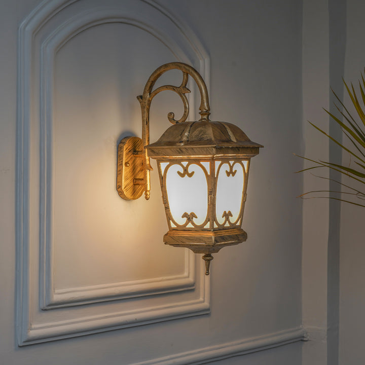 CHAPEL Decorative Aluminium Outdoor Wall Lamp in  Antique Gold Finish