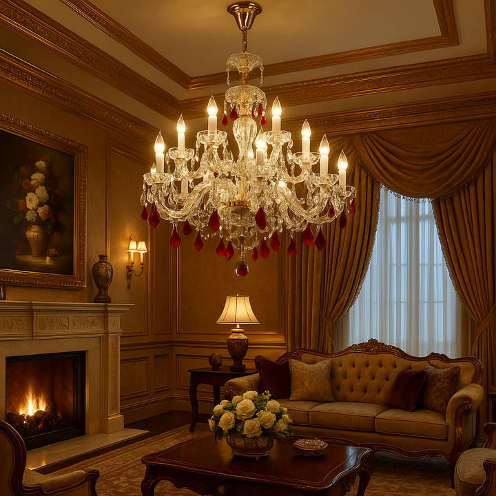 OKSANA 12 Arms Glass and Crystal Chandelier