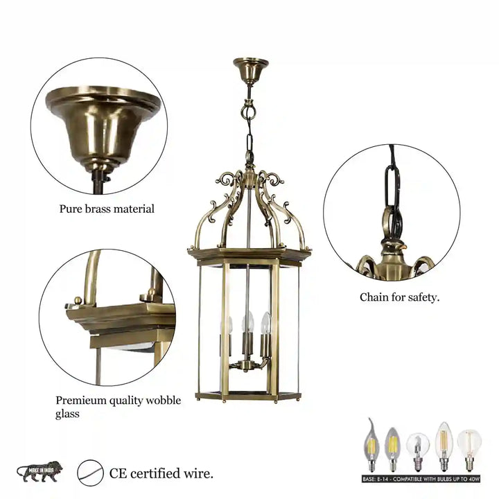 Moorgate 3 Light Dual Mount Ceiling Pendant in Antique Brass Finish