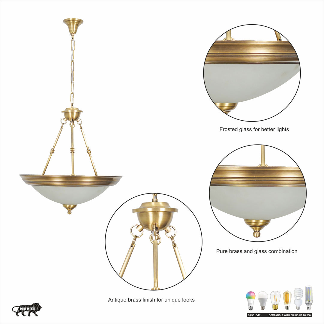 QUOIZEL Arlo 3-Light Pendant in Pure Brass with Frosted White Glass Shades