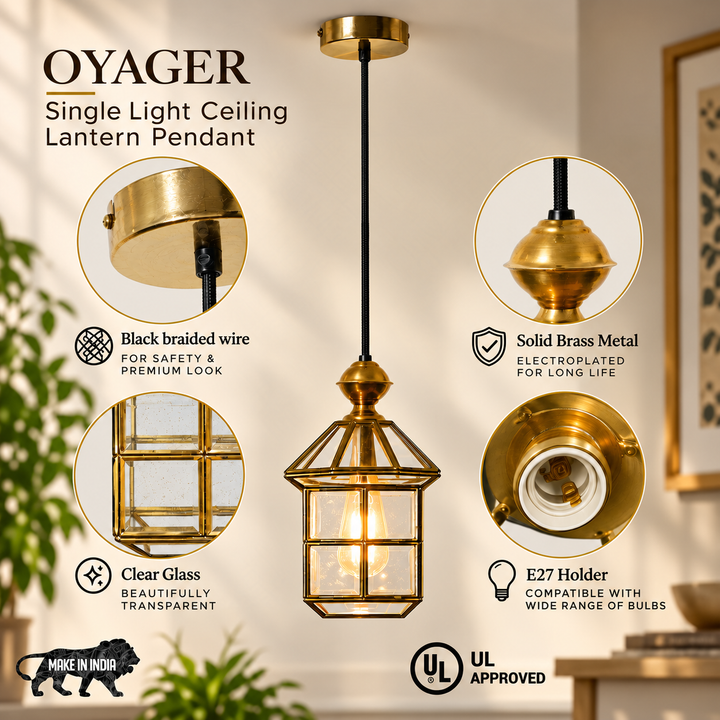 OYAGER Single Light Ceiling Lantern Pendant in Antique Brass Finish