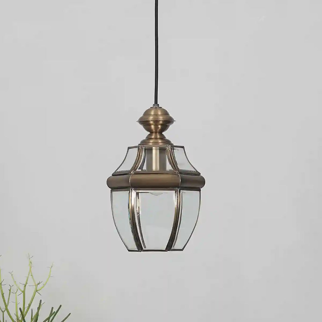 Nolan Single Light Ceiling Lantern Pendant in Antique Brass Finish