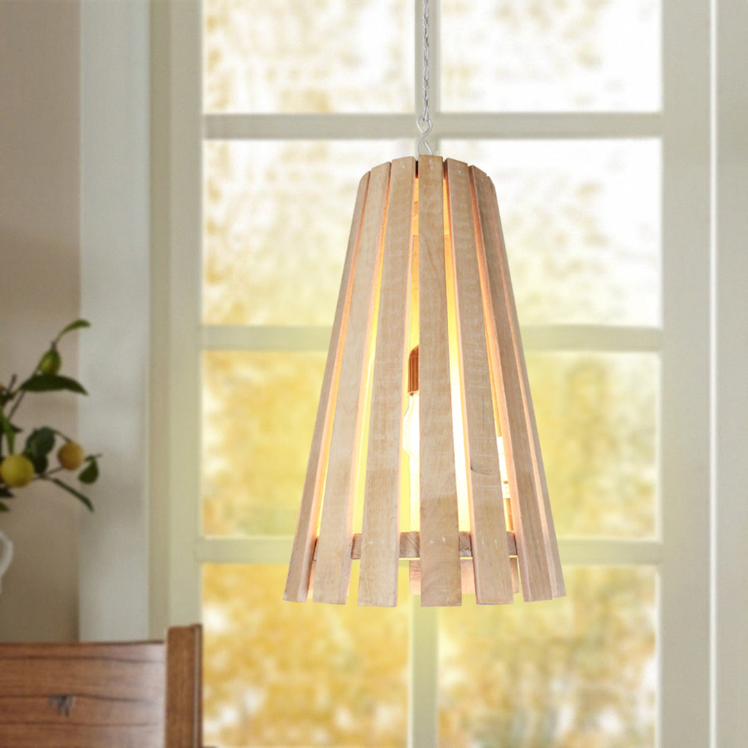 IPSWICH Modern White Wooden Pendant Ceiling Light | Decorative Hanging Lamp for Living Room, Dining Room, Kitchen Island, Bedroom & Café | Contemporary Wooden Ceiling Light Fixture