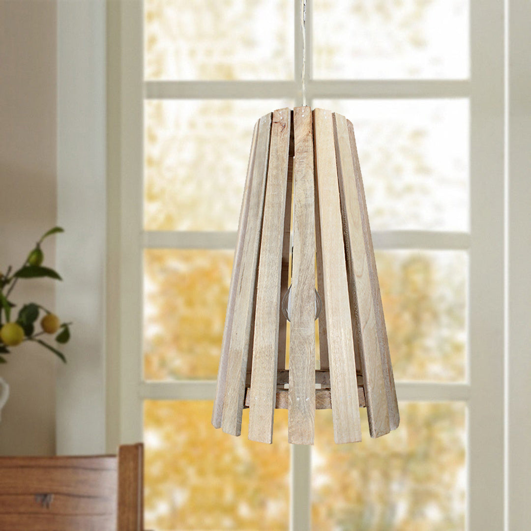 IPSWICH Modern White Wooden Pendant Ceiling Light | Decorative Hanging Lamp for Living Room, Dining Room, Kitchen Island, Bedroom & Café | Contemporary Wooden Ceiling Light Fixture
