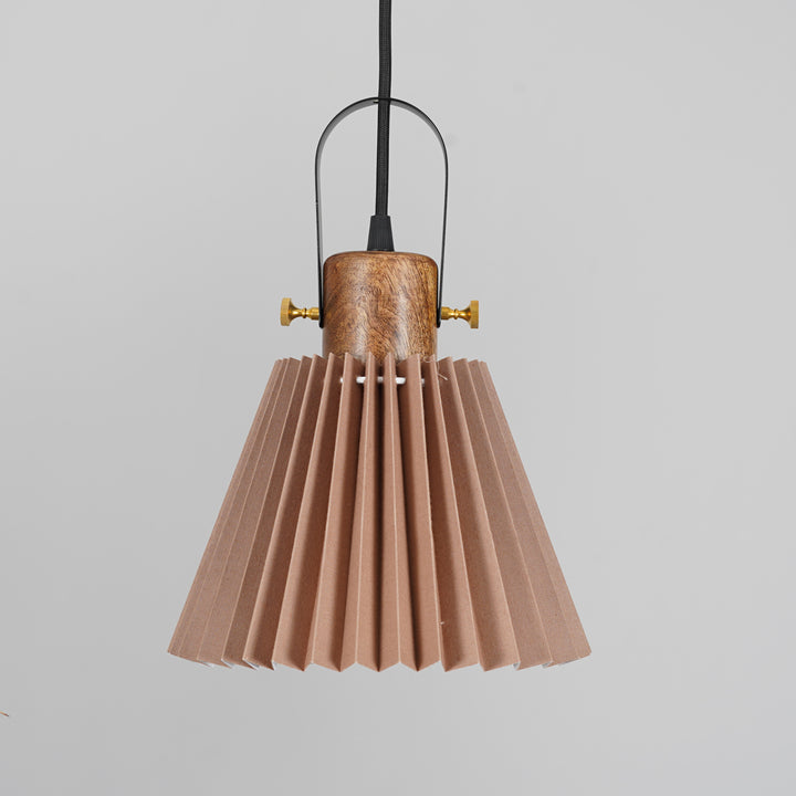 LIEBE shade wood and metal Hanging Pendant Light With Beige Cotton Shade