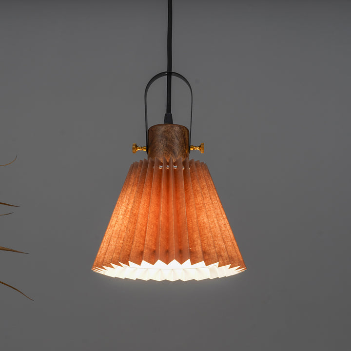 LIEBE shade wood and metal Hanging Pendant Light With Beige Cotton Shade