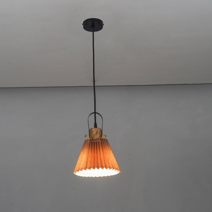 LIEBE shade wood and metal Hanging Pendant Light With Beige Cotton Shade