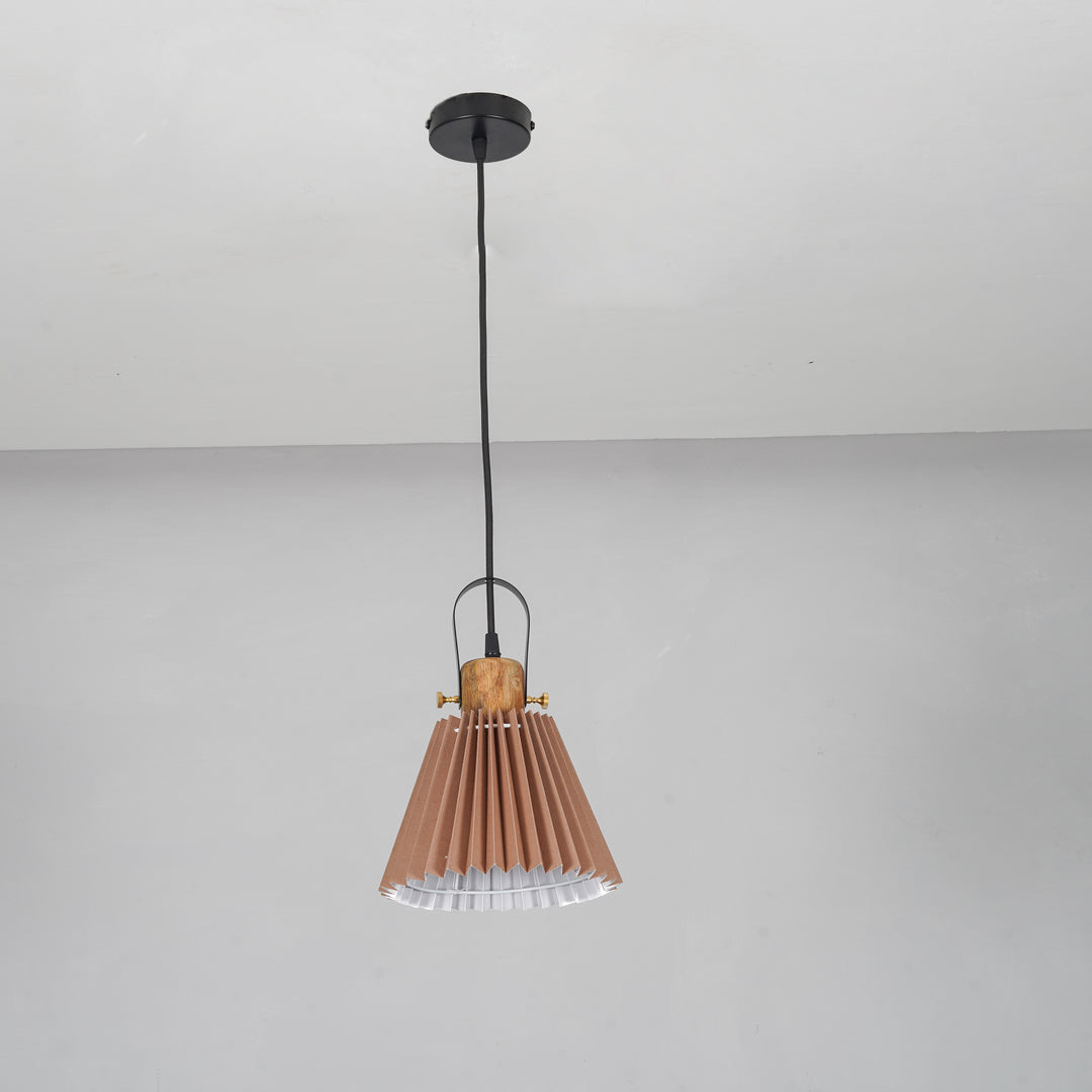 LIEBE shade wood and metal Hanging Pendant Light With Beige Cotton Shade