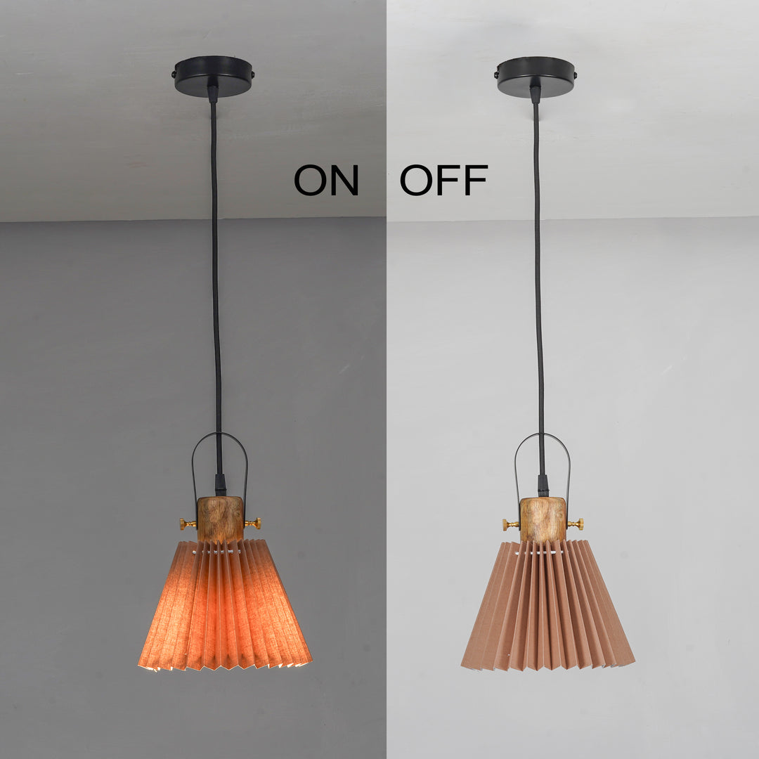 LIEBE shade wood and metal Hanging Pendant Light With Beige Cotton Shade