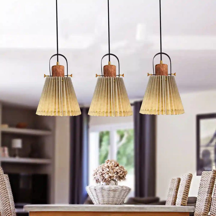 Liebe cluster wood and Metal hanging Pendant Light With Beige Cotton Shade