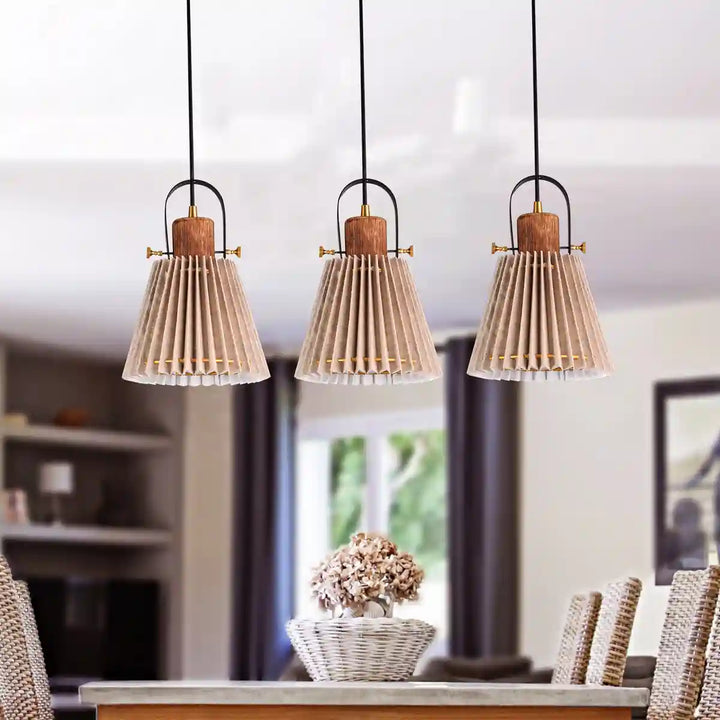 Liebe cluster wood and Metal hanging Pendant Light With Beige Cotton Shade