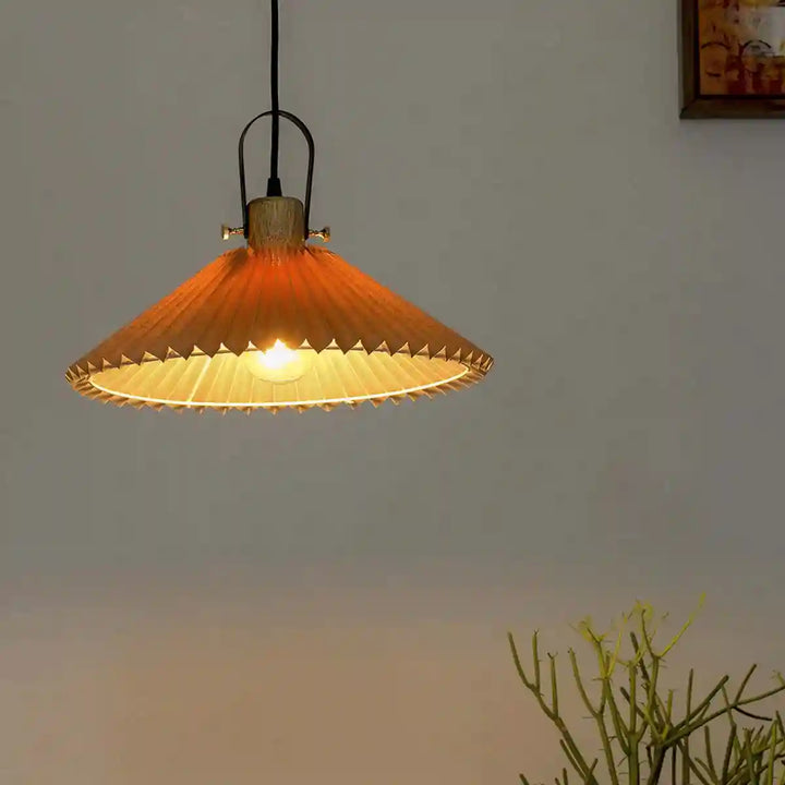 Dolmen shade wood and metal Hanging Pendant Light With Beige Cotton Shade