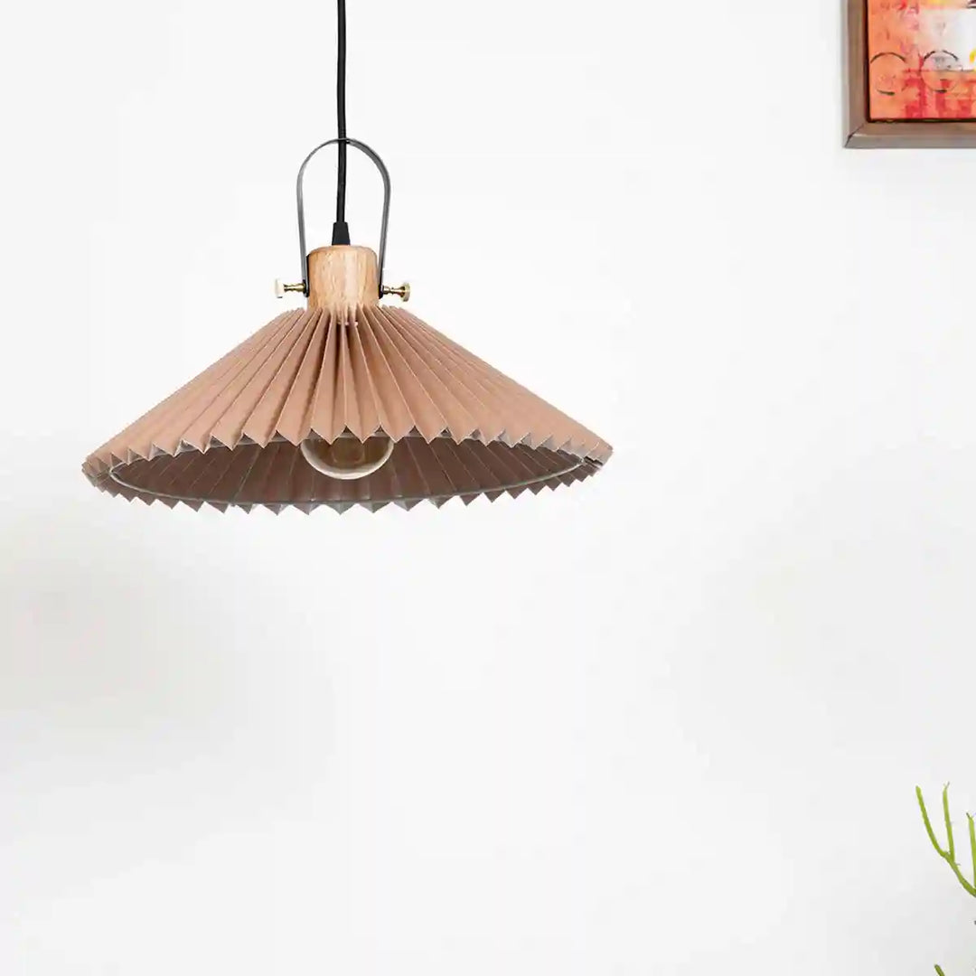 Dolmen shade wood and metal Hanging Pendant Light With Beige Cotton Shade