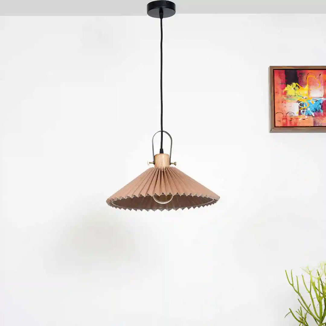 Dolmen shade wood and metal Hanging Pendant Light With Beige Cotton Shade