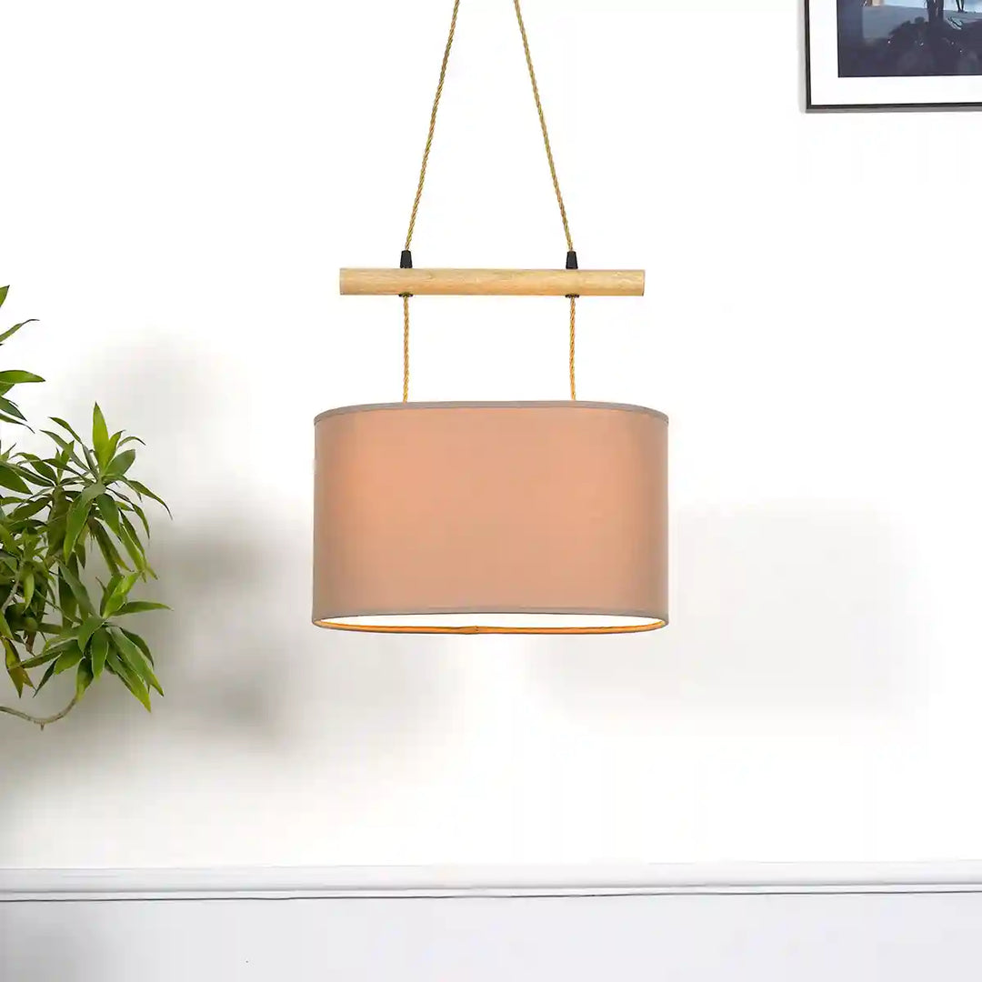 Tartan unique shade wood hanging Pendant Light With Beige Cotton Shade