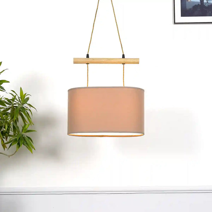 Tartan unique shade wood hanging Pendant Light With Beige Cotton Shade