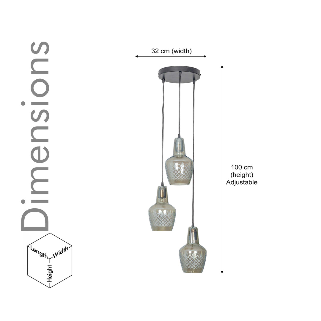 ALITA 3-light Amber lustere Glass Brass Edge Pendant Cluster