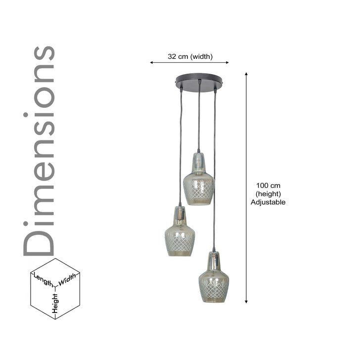 ALITA 3-light Amber lustere Glass Brass Edge Pendant Cluster