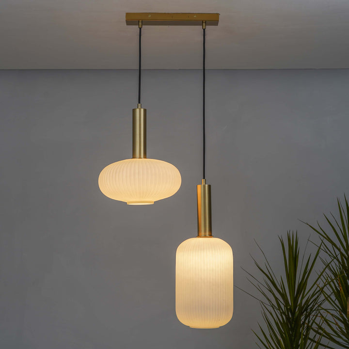 MALOTO 2 Light Frosted White Luster and Brass Hanging Pendant Light