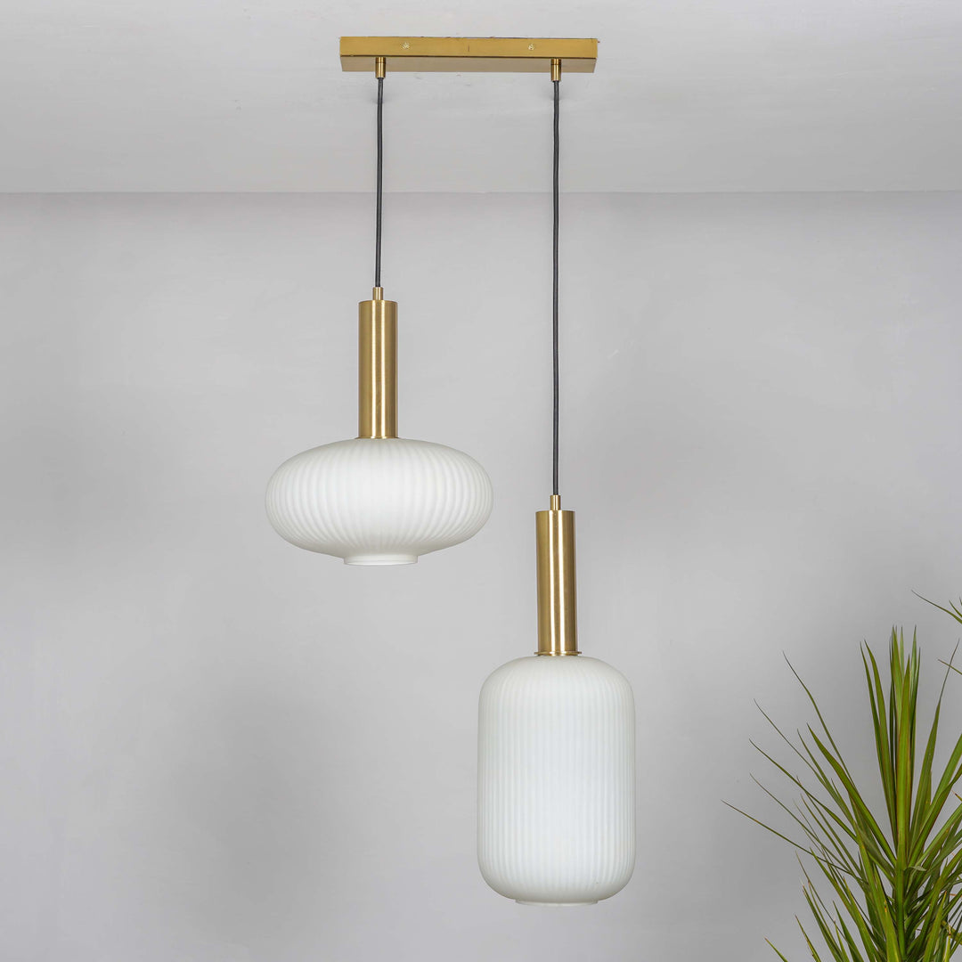 MALOTO 2 Light Frosted White Luster and Brass Hanging Pendant Light