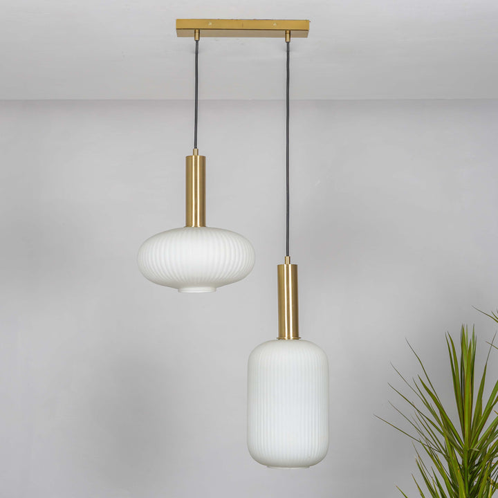 MALOTO 2 Light Frosted White Luster and Brass Hanging Pendant Light
