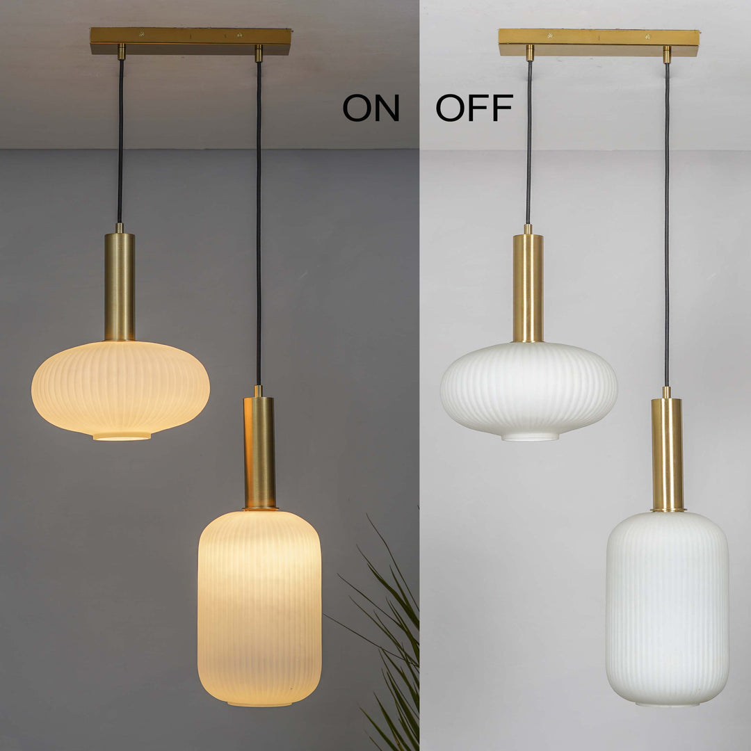 MALOTO 2 Light Frosted White Luster and Brass Hanging Pendant Light