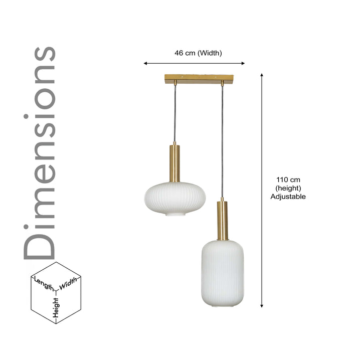 MALOTO 2 Light Frosted White Luster and Brass Hanging Pendant Light