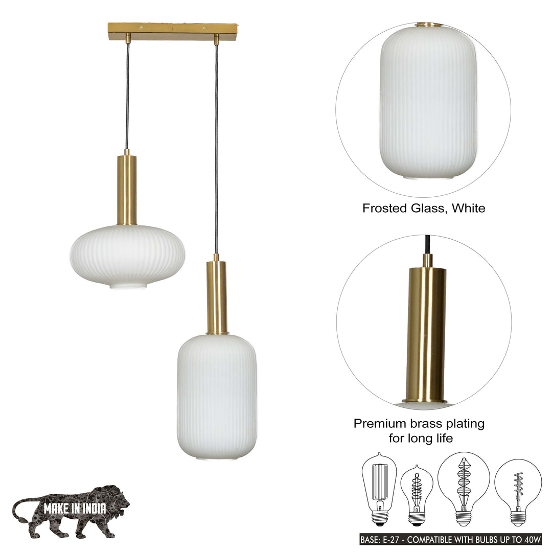 MALOTO 2 Light Frosted White Luster and Brass Hanging Pendant Light