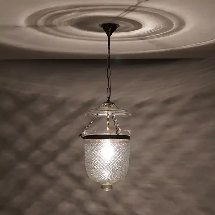 Nolan Diamond Cut Ceiling Pendant Light in Clear & Brass Finish