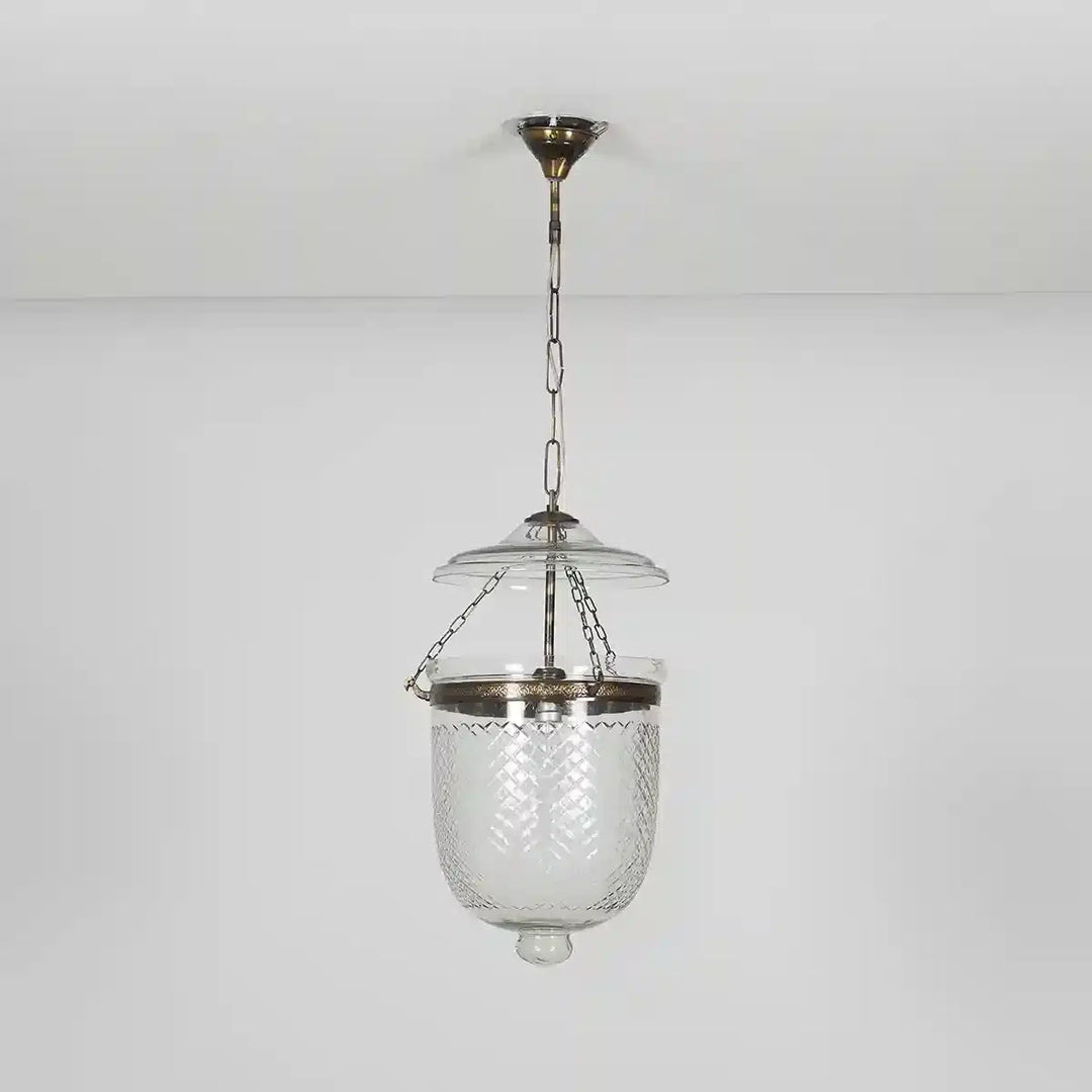 Nolan Diamond Cut Ceiling Pendant Light in Clear & Brass Finish