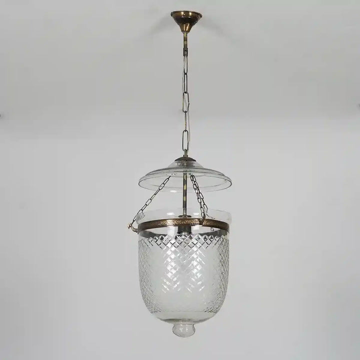 Nolan Diamond Cut Ceiling Pendant Light in Clear & Brass Finish