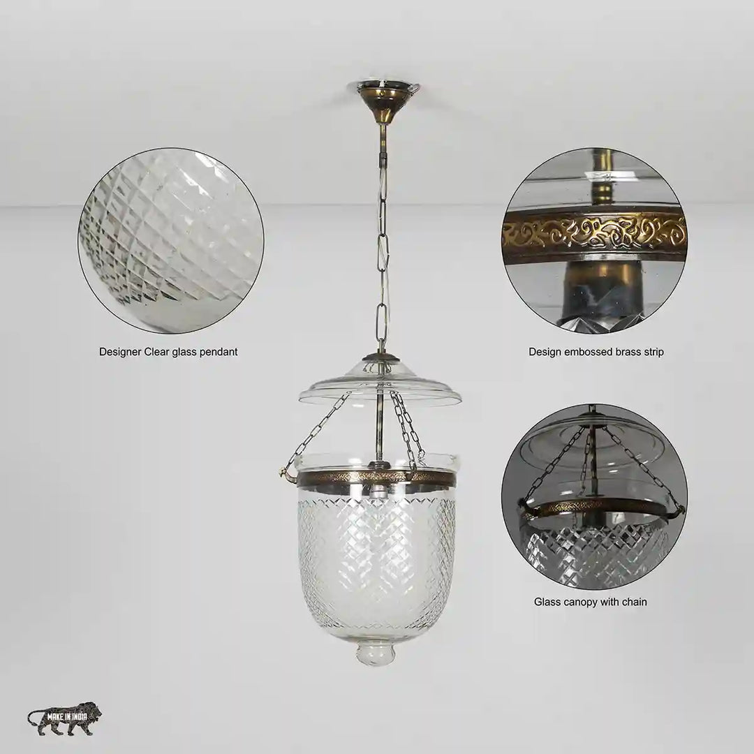 Nolan Diamond Cut Ceiling Pendant Light in Clear & Brass Finish