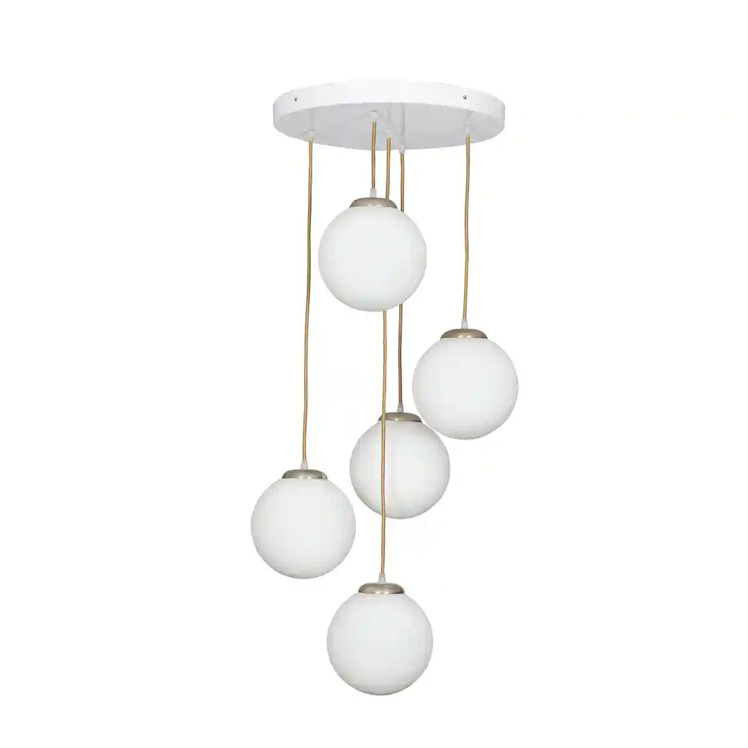 Lautrec 5 Light Ceiling Pendant In White Finish Metal With Frosted White Glass