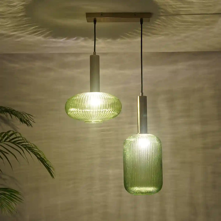 Maloto 2 Light Green Luster and Brass Hanging Pendant Light