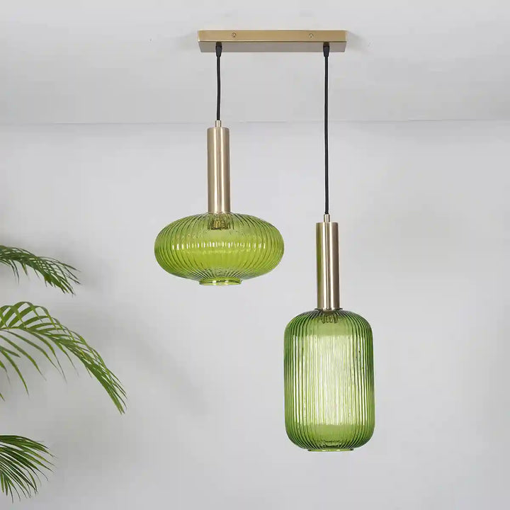 Maloto 2 Light Green Luster and Brass Hanging Pendant Light