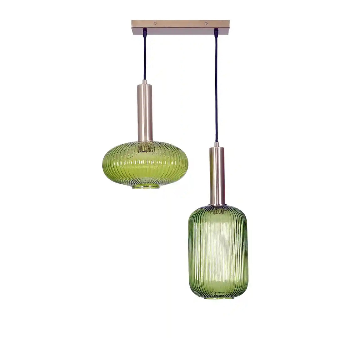 Maloto 2 Light Green Luster and Brass Hanging Pendant Light