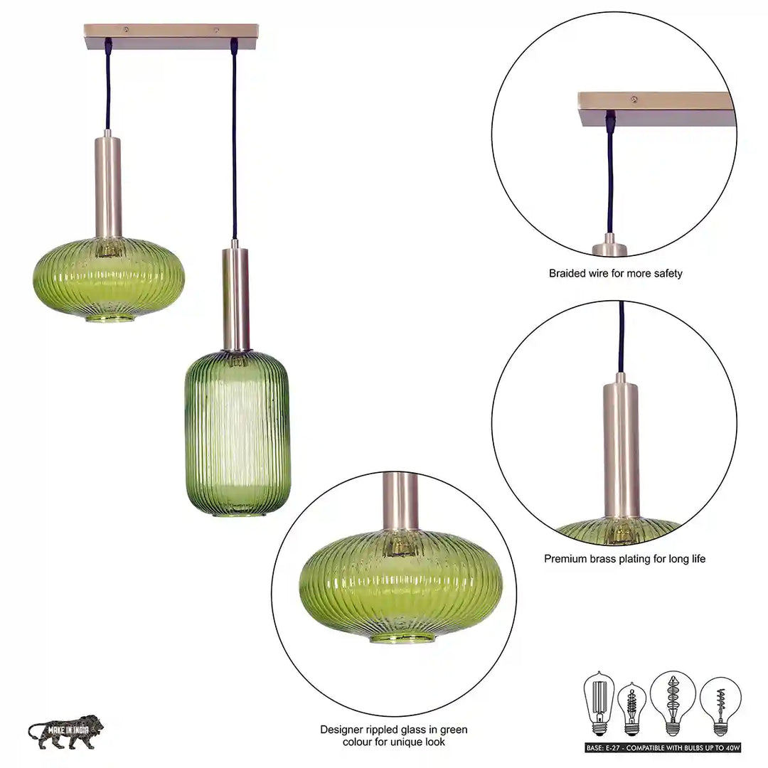 Maloto 2 Light Green Luster and Brass Hanging Pendant Light